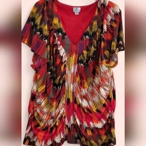 Worthington Red Abstract Print Plus Size Blouse
